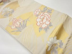 リサイクル　花々に地紙・波模様織出し名古屋帯